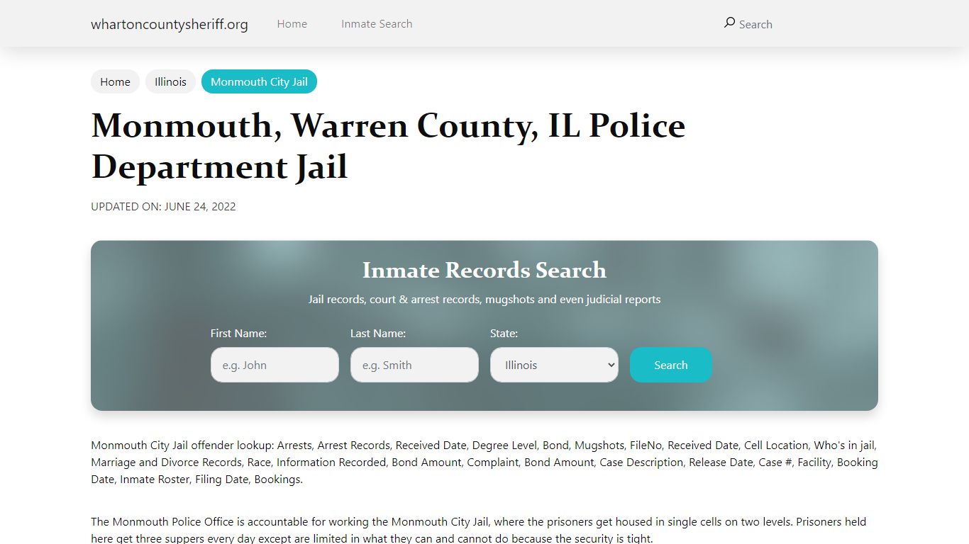 Monmouth, IL City Jail Inmates, Arrests